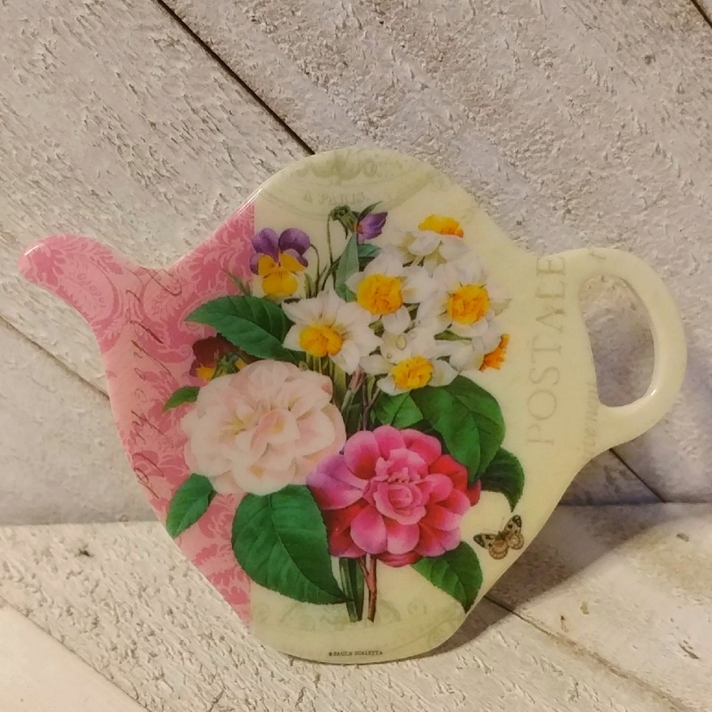 Paula Scaletta Floral Tea Bag Holder Spoon Rest